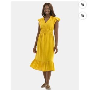 Time and Tru Mustard Midi Dress with Ruffle Sleeves